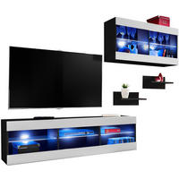 WOHNWAND TIVOLI SET3-BLACK/WHITE+BLU Glasregale Schwarz Weiß - Schwarz/Weiß, Glas/Holzwerkstoff (240/195/35cm) - Komodee