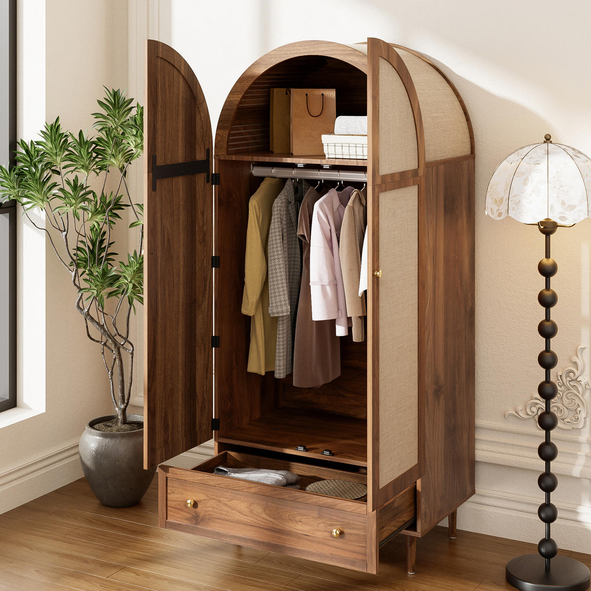 KLEIDERSCHRANK Holz Stoff Türen - Naturfarben, Holz (50/175/79cm) - LEBENLANG