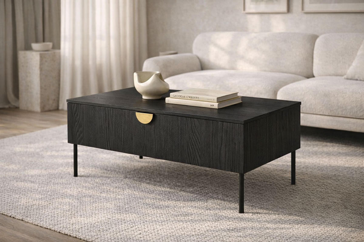 COUCHTISCH Mond anthrazit 100 / 66 / 41cm - Anthrazit/Goldfarben, Holz/Holzwerkstoff (66/100/41cm) - Feldmann-Wohnen