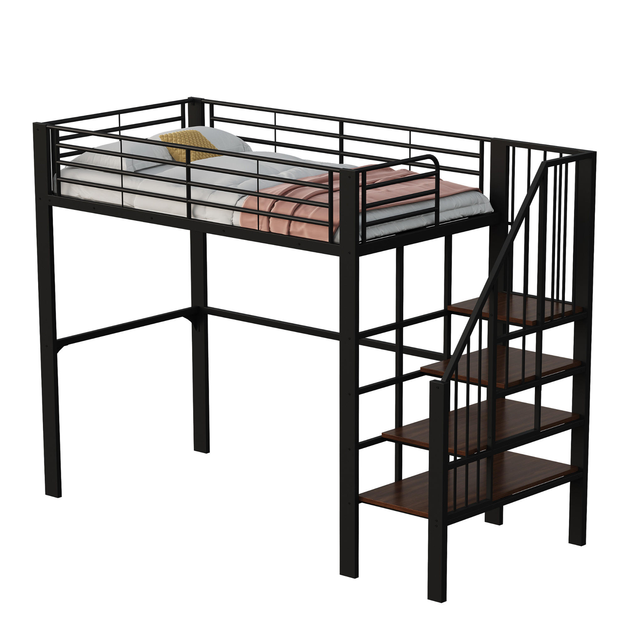 HOCHBETT 90/200 cm Schwarz aus Metall und Holz mit Treppe - Schwarz, Metall (90/200cm) - OKMYHOME