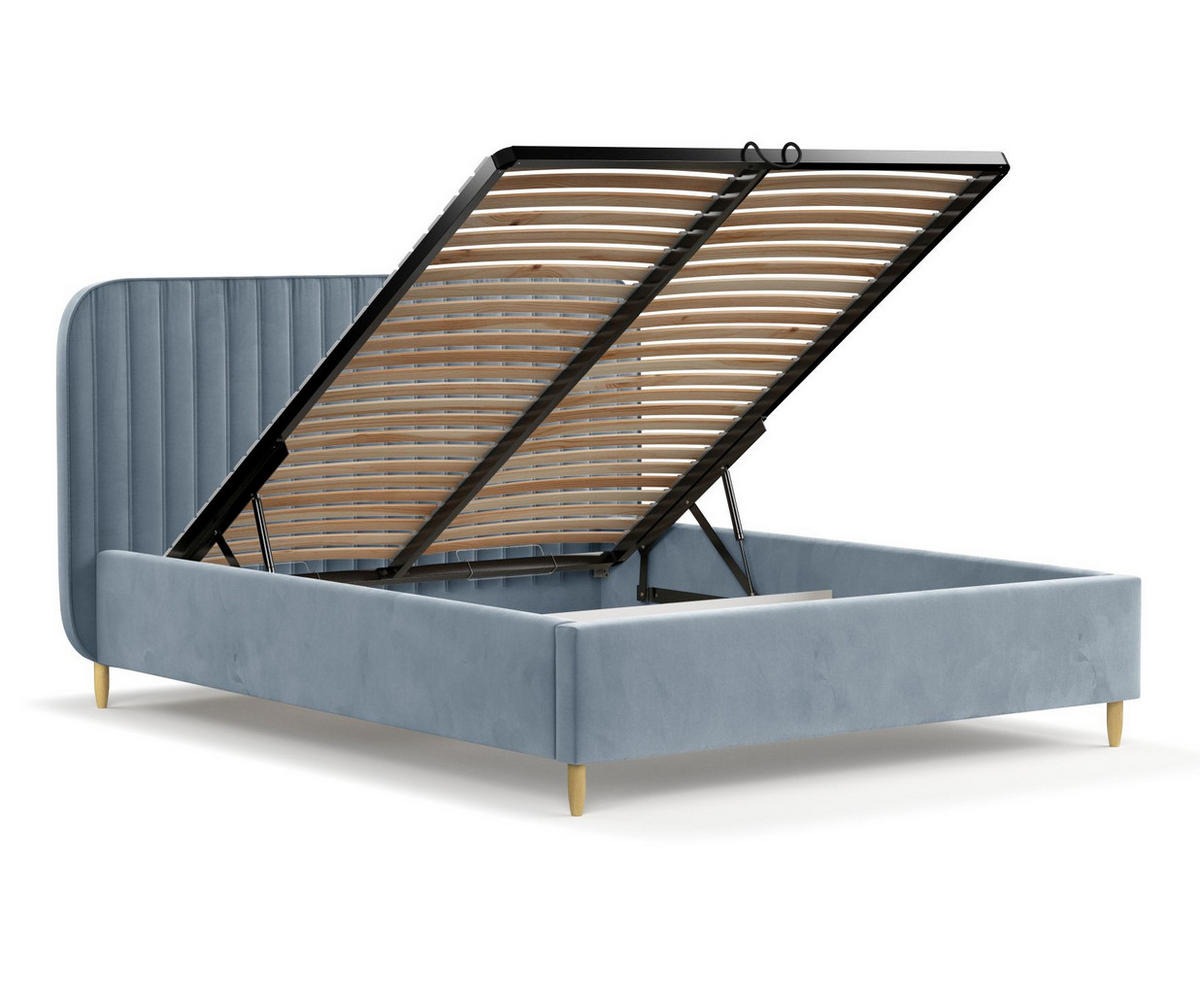 POLSTERBETT Noto Blau Grau 140/200 cm im Samtstoff - Blaugrau/Naturfarben, Holz/Holzwerkstoff (140/200cm) - Maison de Reve
