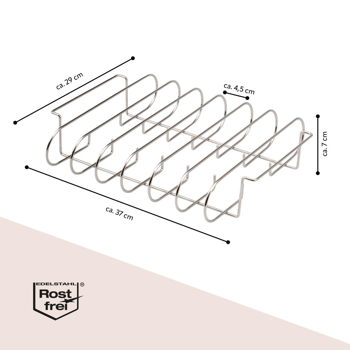 SPARE-RIBS-HALTER, aus Edelstahl mit Tragegriffen - Edelstahlfarben, Metall (37/7/29cm) - eluno