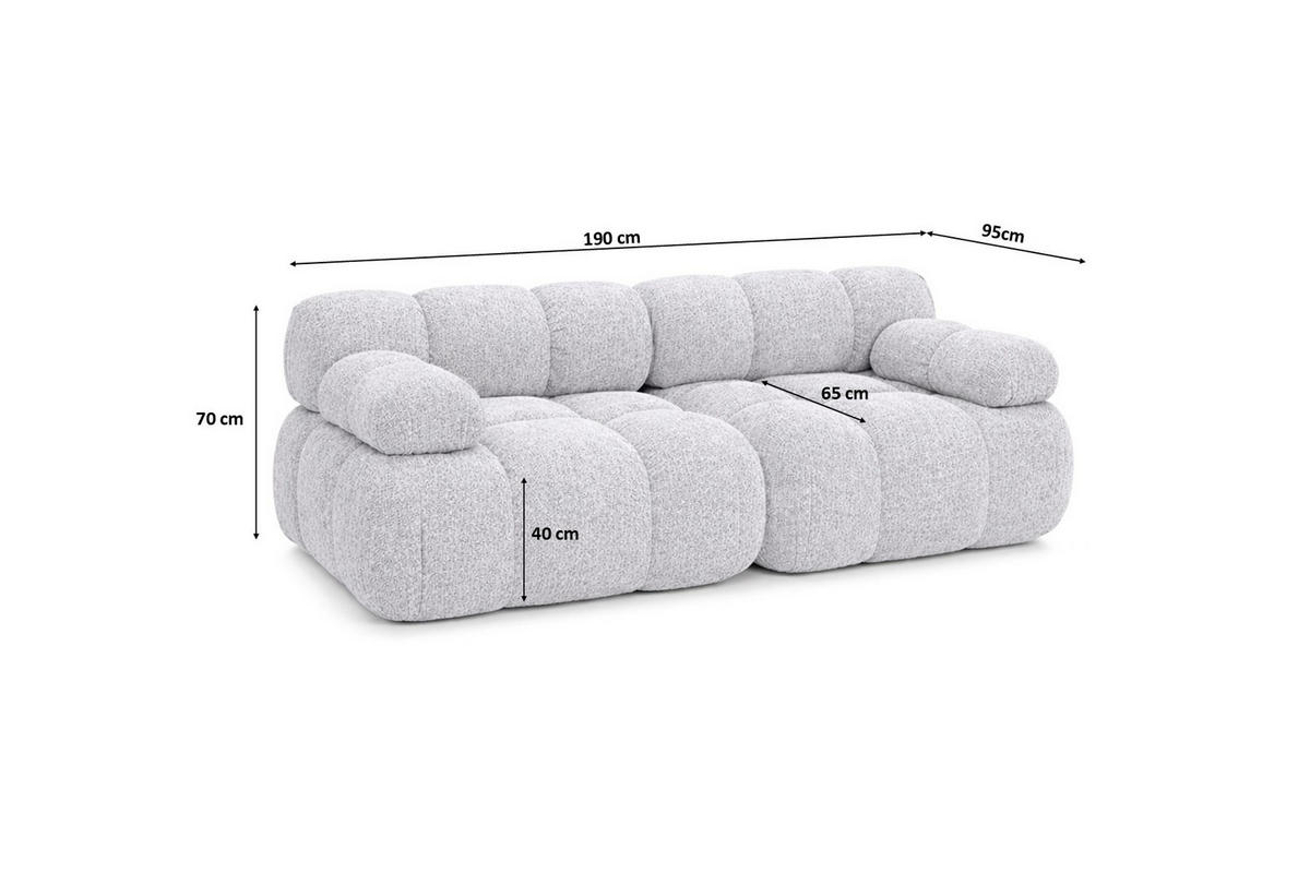COUCH, 2-Sitzer Modular, Bouclé-Stoff Abriamo, Hellgrau, Selia - Hellgrau, Holz (190/70/95cm) - Kaiser Möbel