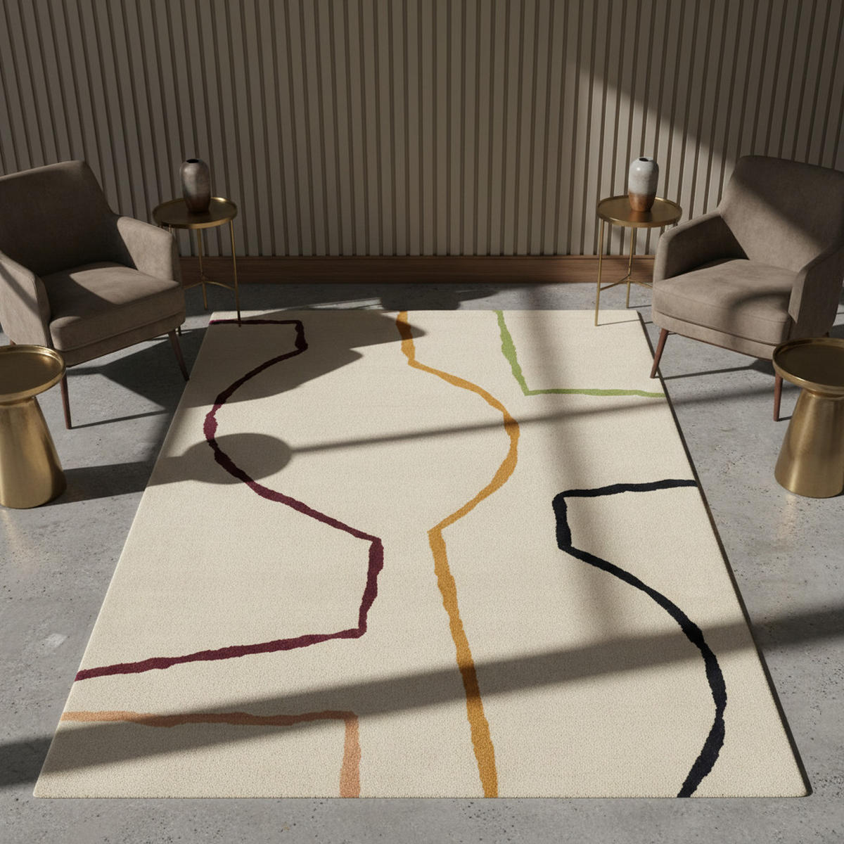 TEPPICH Schurwolle handgetuftet mit Linienmuster ELAN-Omont, Multi 200x290 cm - Beige, Textil (200/290cm) - KADIMA DESIGN