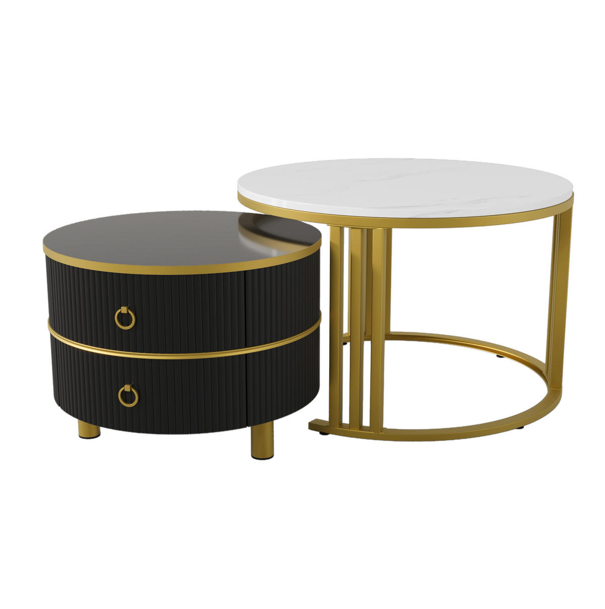 COUCHTISCH 70/70/46 + 50/50/40 cm Schwarz aus MDF mit Schubladen - Schwarz, Holzwerkstoff (70/70/46cm) - OKMYHOME