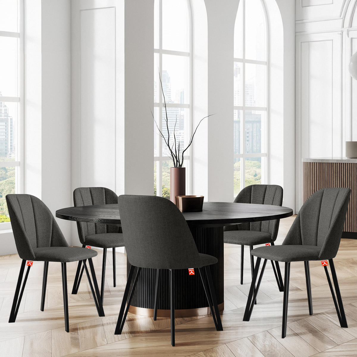 POLSTERSTUHL SPENO Esszimmerstühle 2er Set - Dunkelgrau/Schwarz, Holz/Textil (52/85/58cm) - KONSIMO®