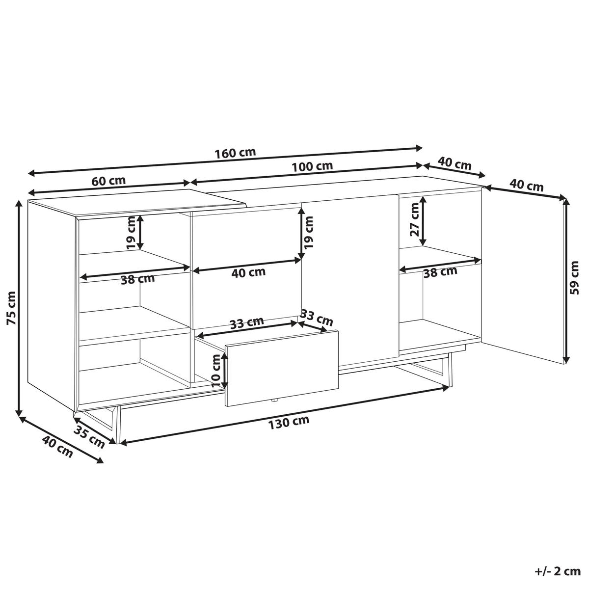 SIDEBOARD se 2 dveřmi Hnědý/Černý Fiora - hnědá, kompozitní dřevo (160/75/40cm) - Beliani