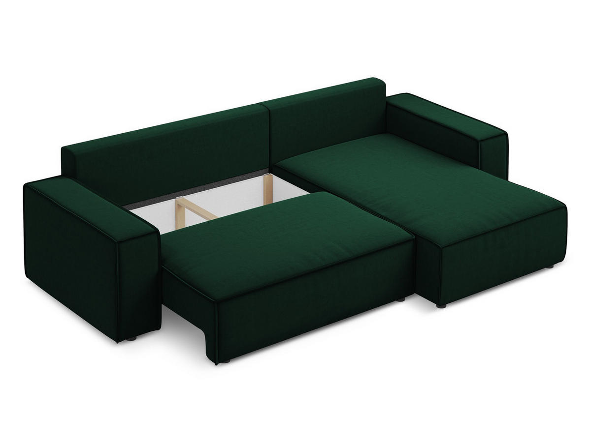ECKSOFA mit Schlaffunktion Samt Stoff Grün - Dunkelgrün/Schwarz, Kunststoff/Textil (290/185cm) - Makamii