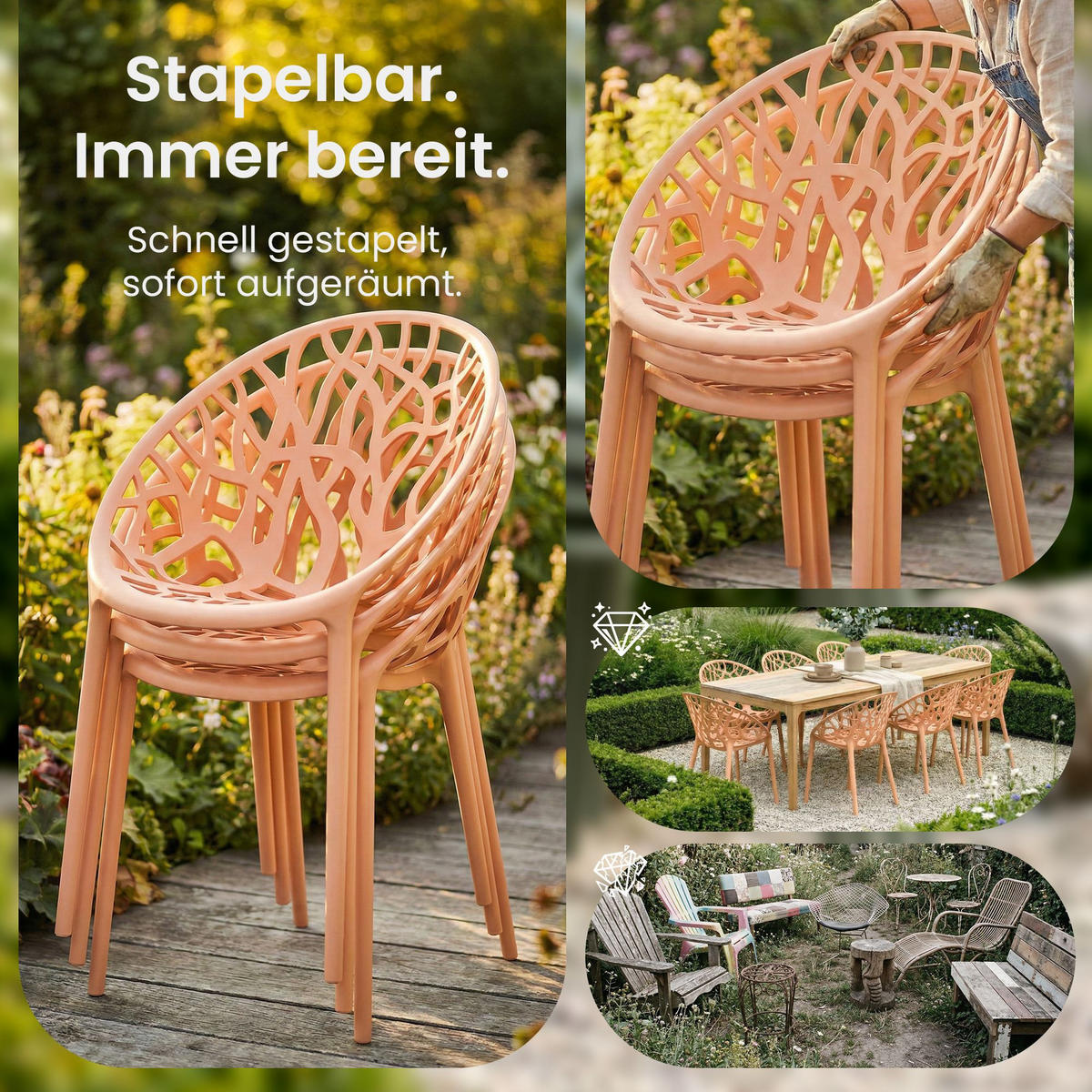 GARTENSTUHL Kunststoff Pfirsich - Pink, Kunststoff (59/80/60cm) - CLP