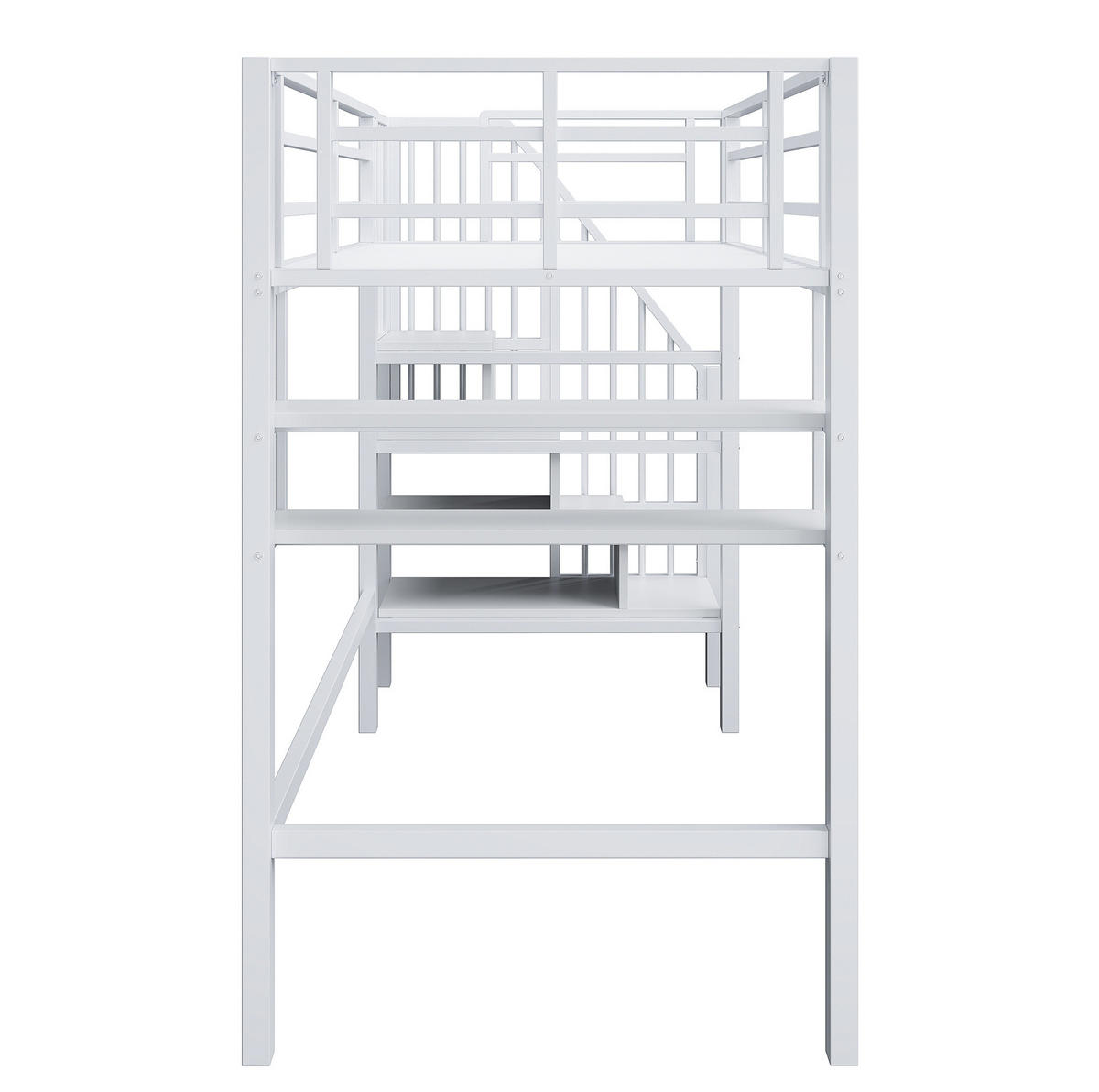HOCHBETT 90/200 cm Weiß aus Metall und MDF mit Stauraumleiter - Weiß, Metall (90/200cm) - OKMYHOME