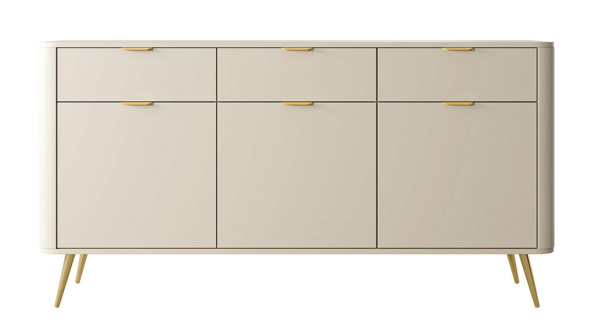 SIDEBOARD Oval Beige 163,5 cm - Beige/Goldfarben, Holzwerkstoff/Metall (163.5/84/38cm) - Selsey