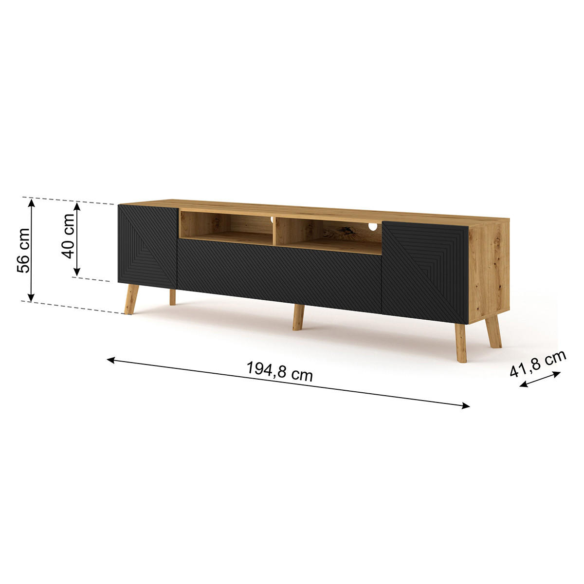TV-MÖBEL Nexa Holz und Schwarz - Schwarz, Holzwerkstoff (195/56/42cm) - Petits-meubles