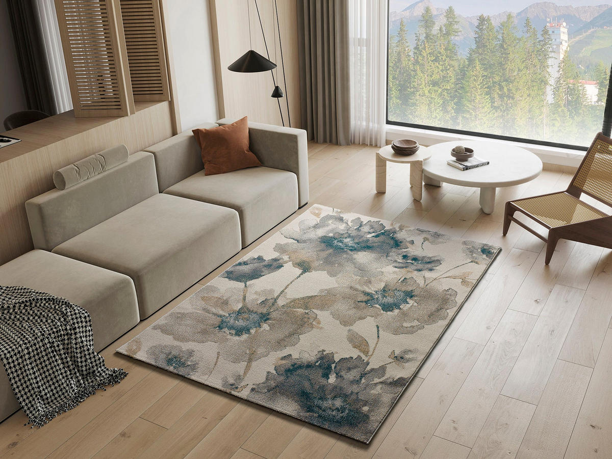 WEBTEPPICH Beige Sara 80/150 cm - Blau/Beige, Naturmaterialien/Textil (80/150cm) - Atticgo