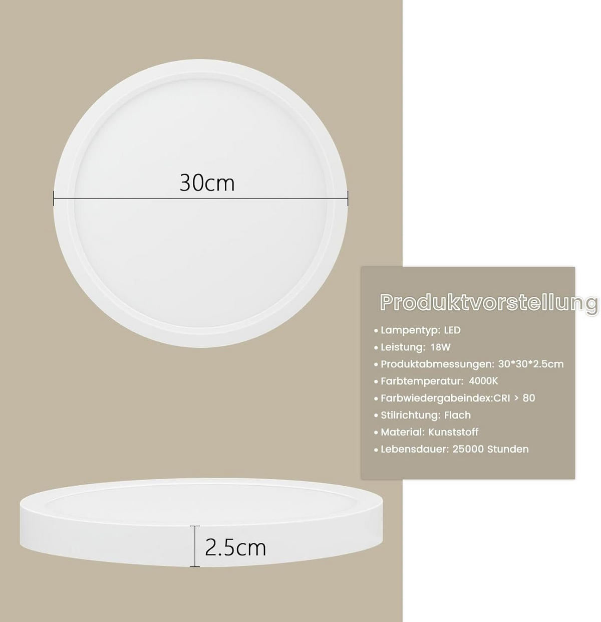 LED-DECKENLEUCHTE Hammer 29.5 cm - Weiß, Kunststoff (29.5/29.5/2.5cm) - Nettlife
