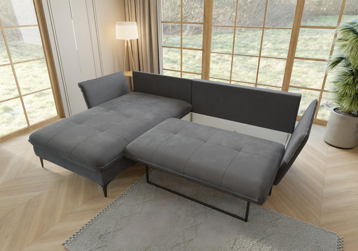 ECKSOFA Mira Grau Samt-Stoff - Schwarz/Grau, Textil/Metall (260/168cm) - S-Style Möbel