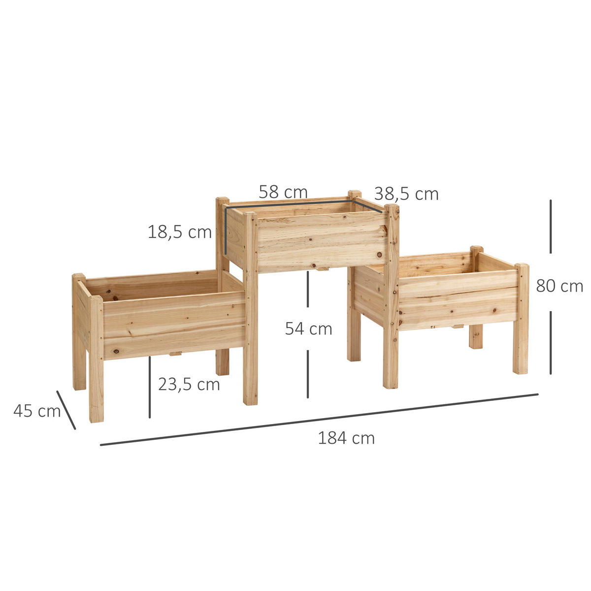 HOCHBEET DE-16031 3-stufig mit Bewässerung Naturholz - Naturfarben, Holzwerkstoff (184/80/45cm) - ComfortXL