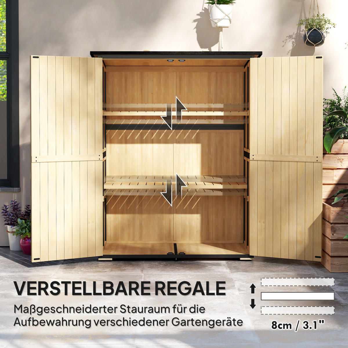 GARTENSCHRANK DE-09217 Naturholz - Naturfarben, Holz (74/173/140cm) - ComfortXL