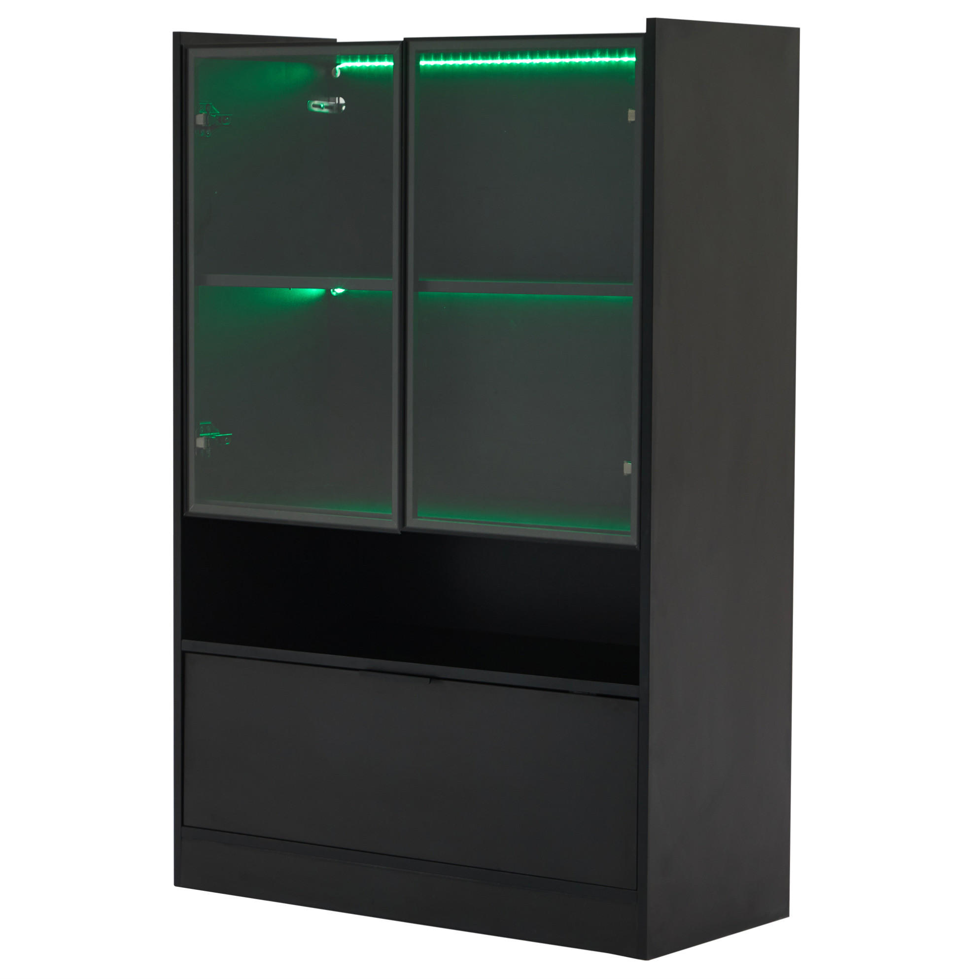 VITRINE 35/80/120 cm schwarz matt aus Spanplatte mit Glas und LED - Schwarz, Holzwerkstoff (80/120/35cm) - OKWISH