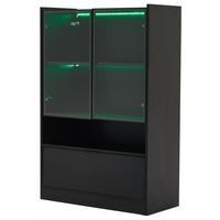 VITRINA 35/80/120 cm crna od iverice sa staklenim vratima i LED rasvjetom - crna, drvni materijal (80/120/35cm) - OKWISH