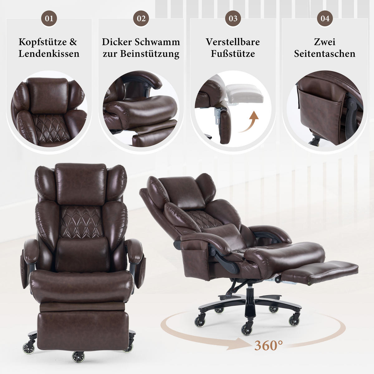 BÜROSTUHL Braun 88/70/112.5 cm mit Massagefunktion - Braun, Metall (88/112.5/70cm) - PANGIVO