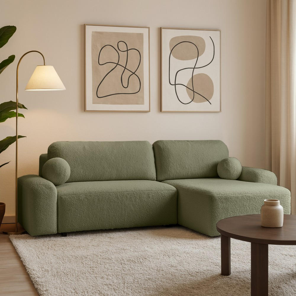 ECKSCHLAFSOFA Noel mit universelle Ottomane, Grün - Schwarz/Grün, Textil (280/163cm) - Beautysofa