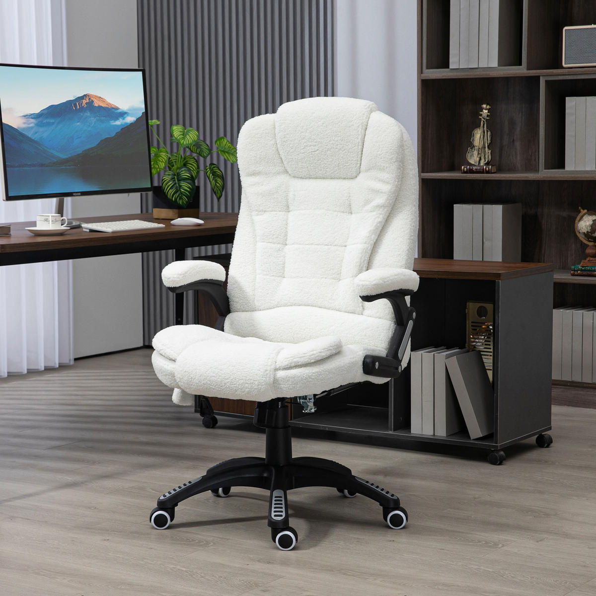 MASSAGE- und Heiz-Bürostuhl Weiß 67.0/74.0/116.0 cm - Weiß, Textil (74/116/67cm)