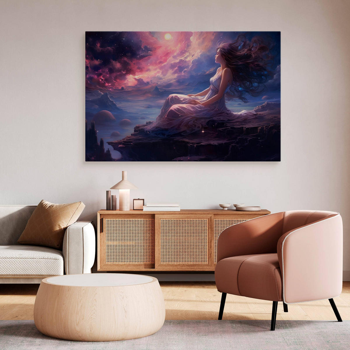 LEINWANDBILD Märchenland Frau Abstraktion 90cm x 60cm - Blau/Violett, Textil (90/60cm) - Muralo