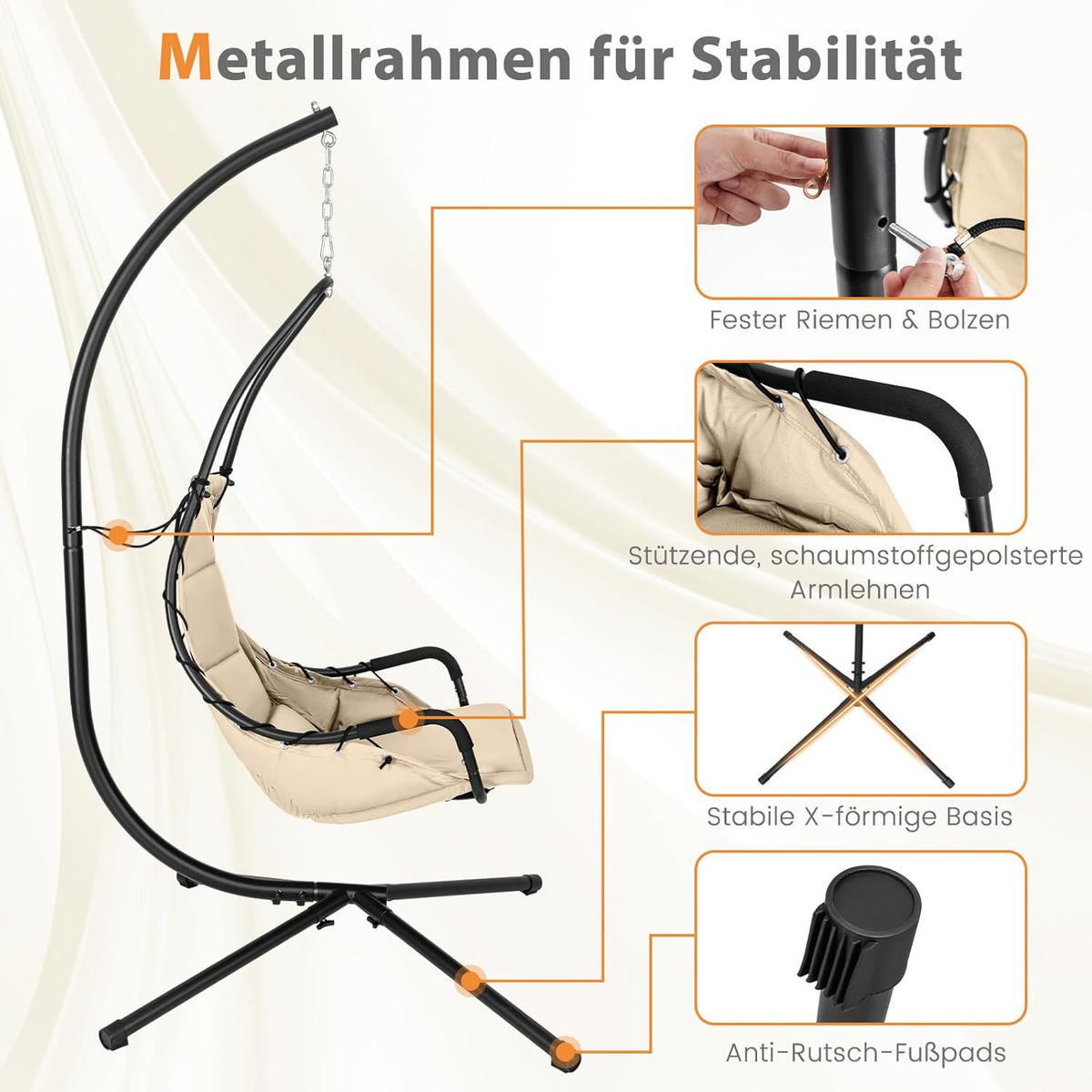 HÄNGESESSEL Beige - Beige, Metall (105/251/101cm) - COSTWAY