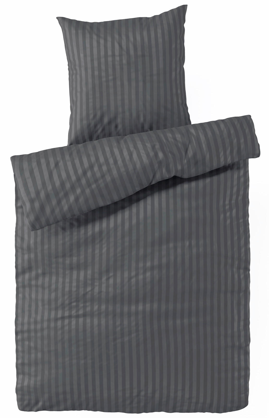 BETTWÄSCHE Damast 135x200 Anthrazit Dunkelgrau gestreift - Made in Germany - Anthrazit, Textil (135/200cm) - Carpe Sonno