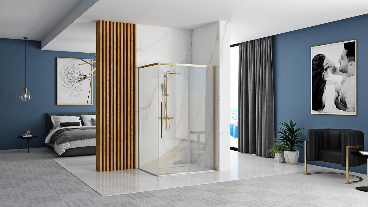 DUSCHKABINE Rea Solar Gold 120x90 - Goldfarben, Glas (90/118.5/195cm) - REA