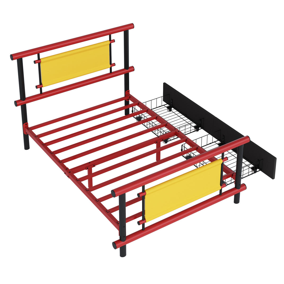 KINDERBETT 90/200 cm in Rot mit Schubladen aus Metall - Rot, Metall (90/200cm) - CHICFURN