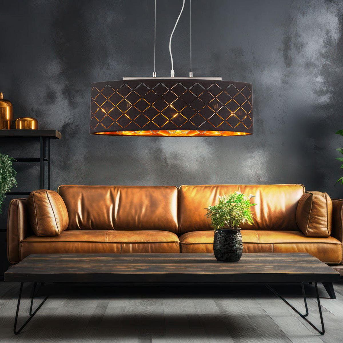 LED HÄNGELEUCHTE Textil Schwarz Gold - Schwarz, Metall (65/25/140cm) - Globo Lighting