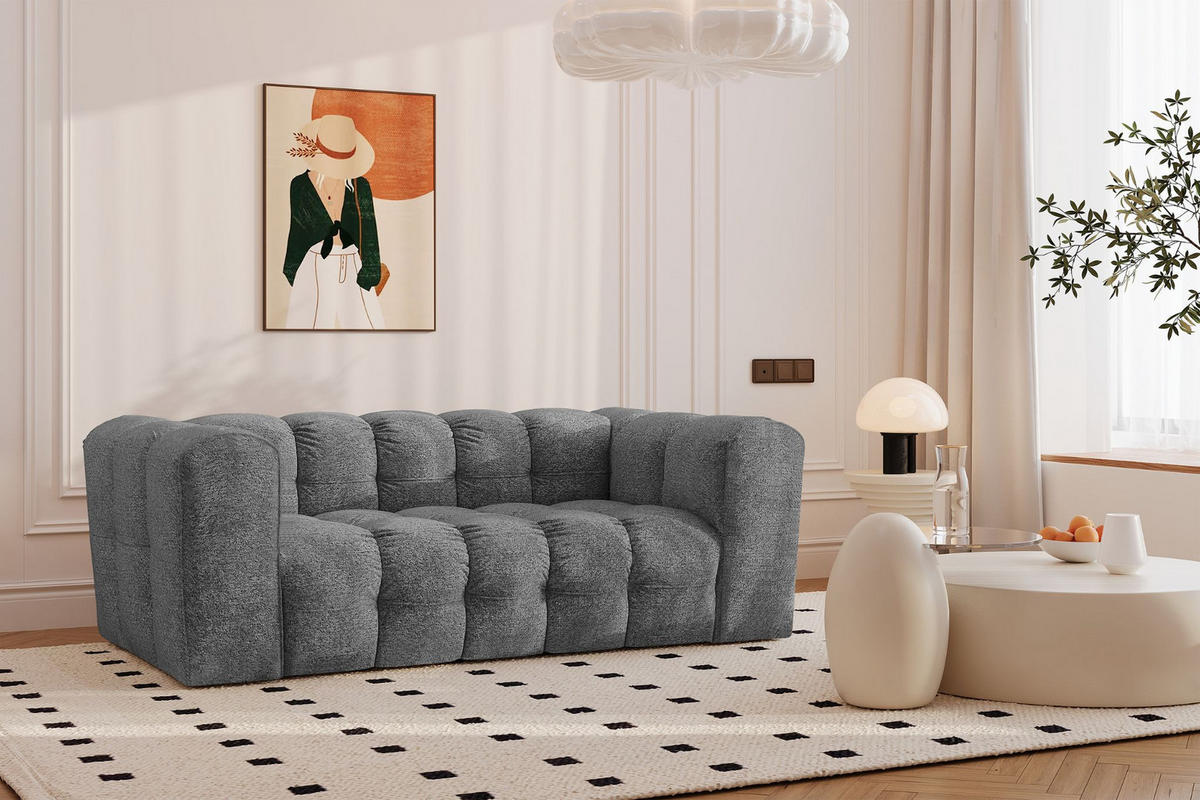 SOFA 2-Sitzer, Komfort, BALOO, stoff Schenille & Bouclé, Anthrazit - Anthrazit, Holz (196/75/106cm) - Kaiser Möbel