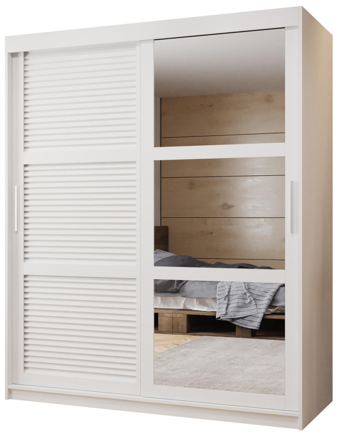 SCHWEBETÜRENSCHRANK 200/150/62 2-türig - Silberfarben/Weiß, Holz/Kunststoff (150/200/62cm) - MÖBEL KRYSPOL