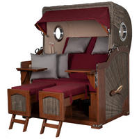 STRANDKORB Komplettset: Ammersee Mahagoni Bullauge - PE grau - Modell 594 - Rot/Grau, Holz/Kunststoff (125/165/80cm) - bene living