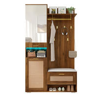 GARDEROBEN-SET in Nussbaumfarben Kleiderschrank-Set mit Schuhschrank, Sitzbank und LED-Beleuchtung , B110/T38/H190cm - Nussbaumfarben, Glas/Holzwerkstoff (110/190/38cm) - STILVORA