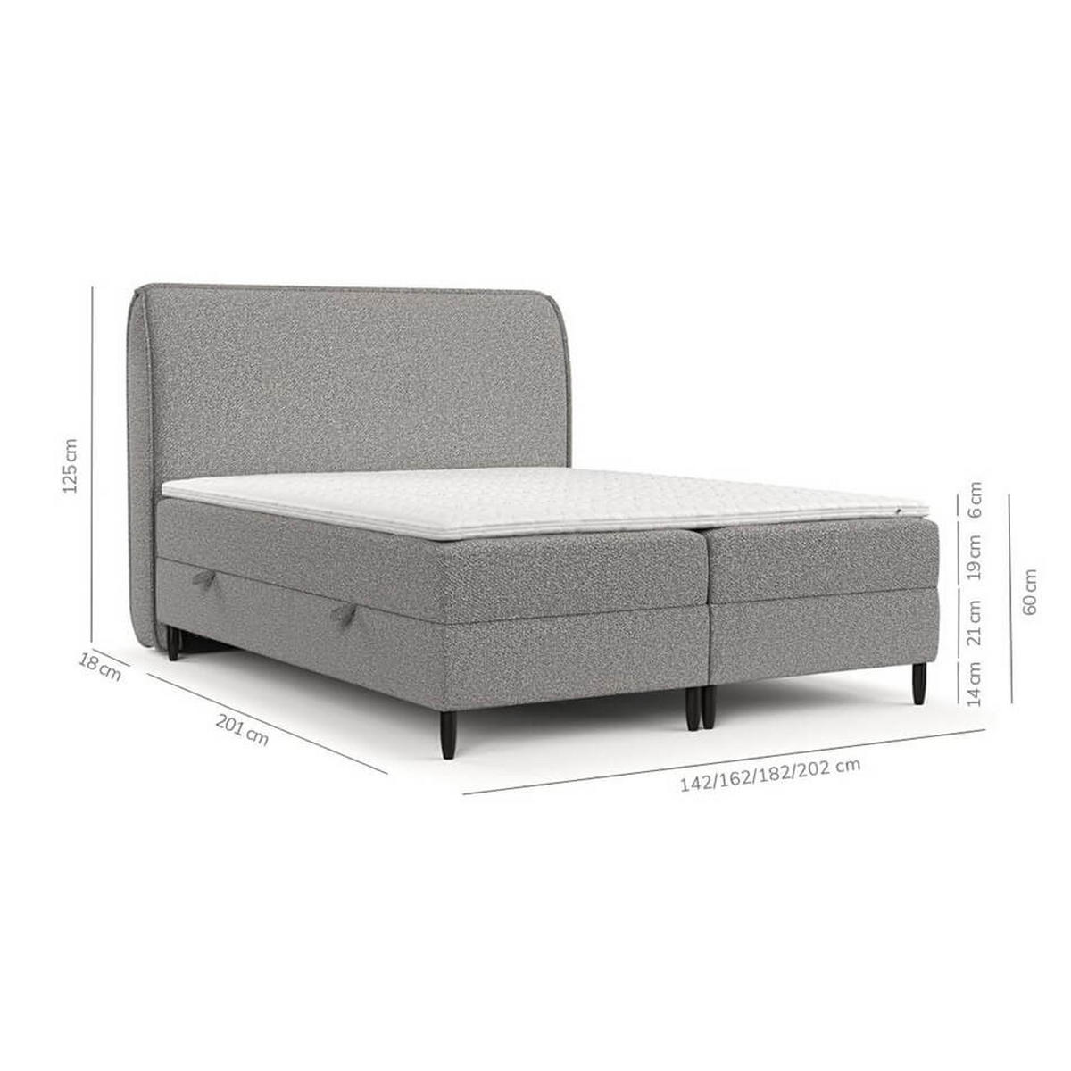 BOXBETT Lunaro 160/200 cm Hellgrau im Modesto Stoff - Hellgrau/Schwarz, Holz/Holzwerkstoff (160/200cm) - AltaBeds