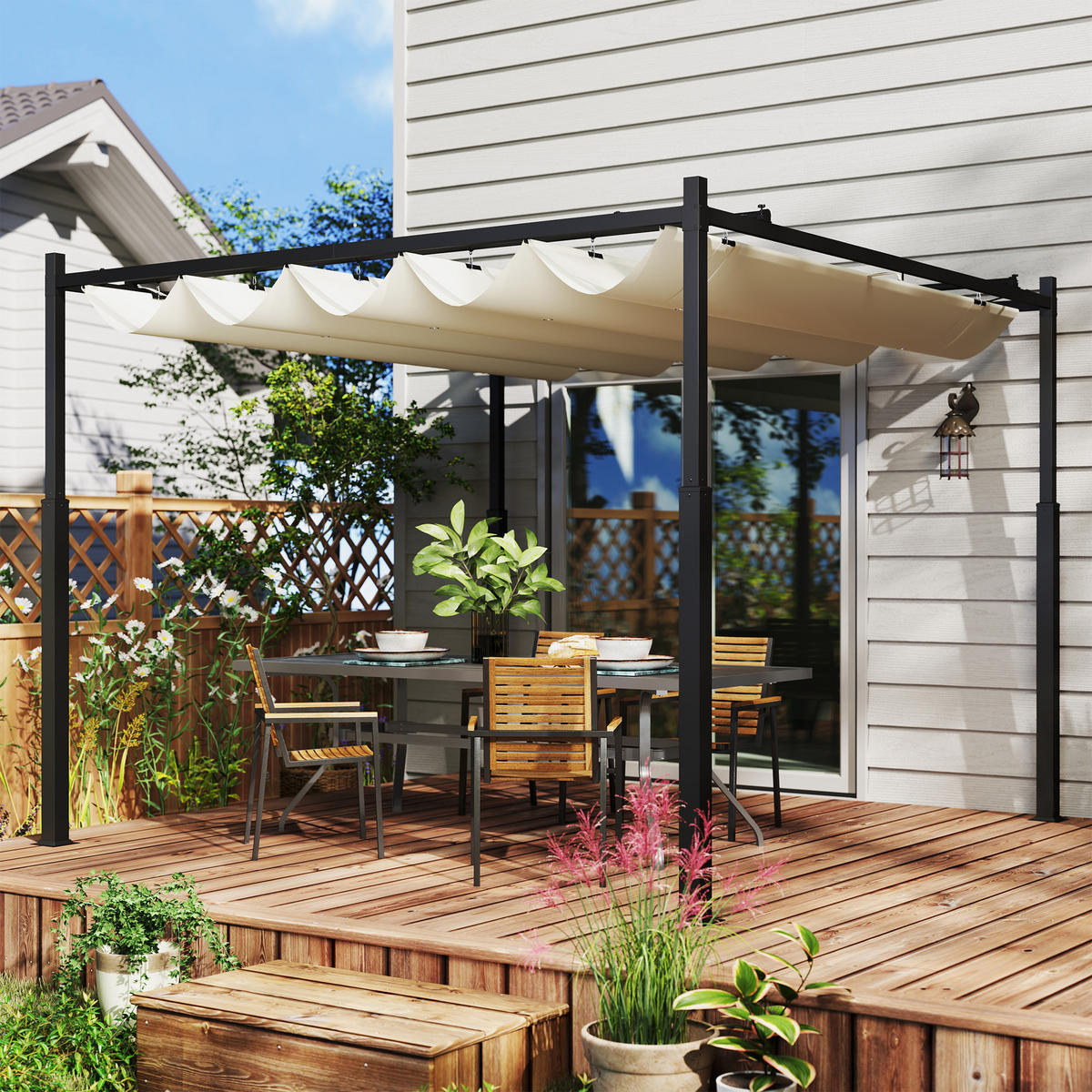 PERGOLA aus Metall ca. 3x3m - Creme, Metall (298/230/298cm) - Outsunny