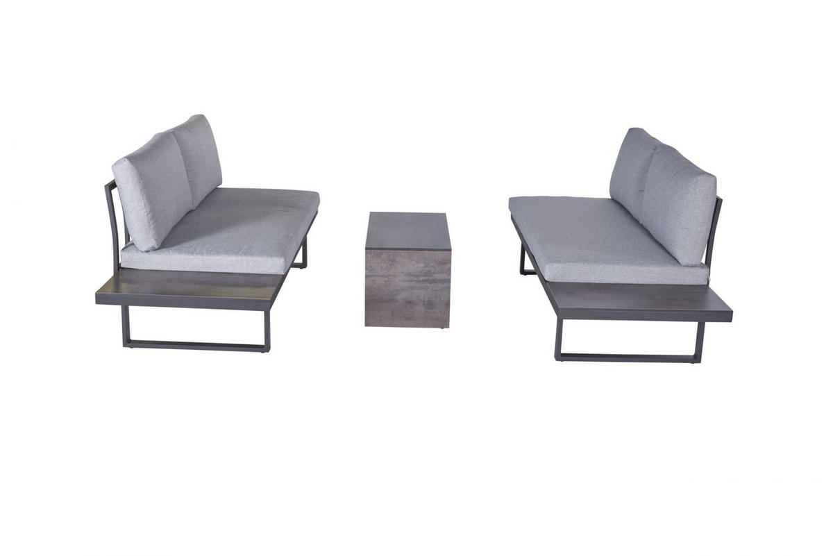 LOUNGESET 3tlg. Nairobi, Aluminium, HPL - Anthrazit/Grau, Metall - dasmöbelwerk