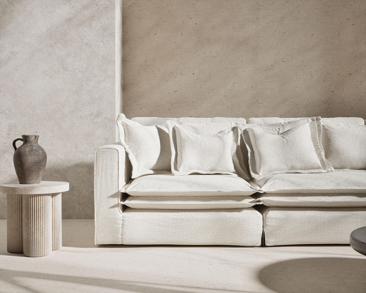 6-SITZER SOFA Amalfi Creme Chenille-Stoff - Creme/Schwarz, Holz/Holzwerkstoff (338/90/119cm) - Maison de Reve