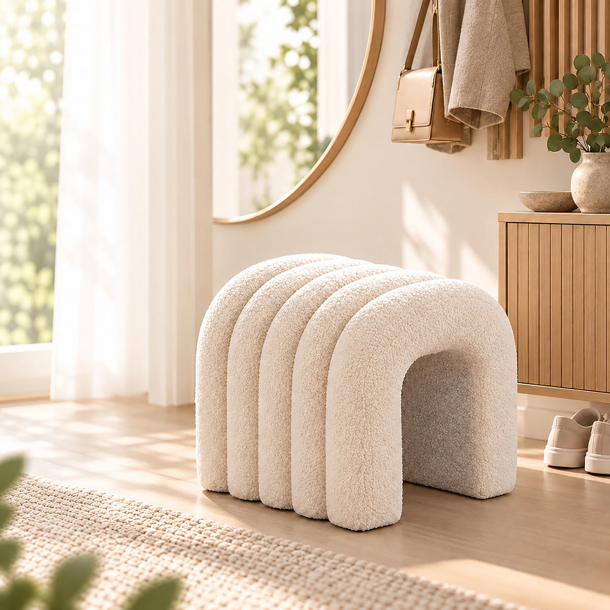 TABURET Bílý teddylátka - bílá, kompozitní dřevo/textil (35/36/36cm) - Relaxdays