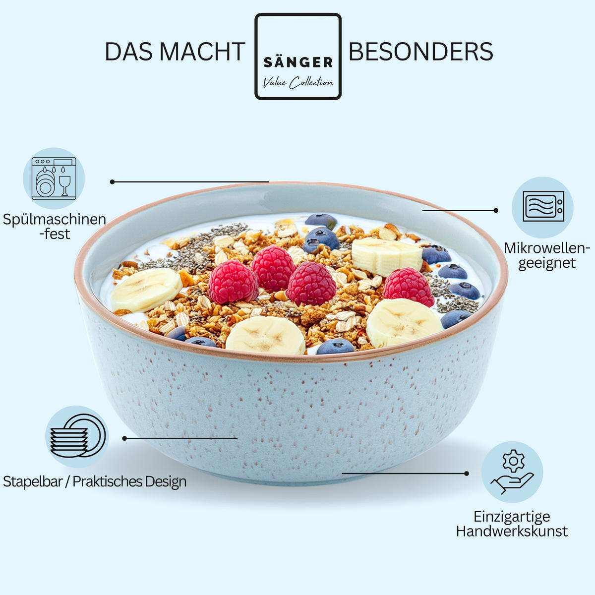 SCHALEN SET RIO LAGUNE - 4 teilig aus Steingut - Blau, Keramik (20cm) - Sänger