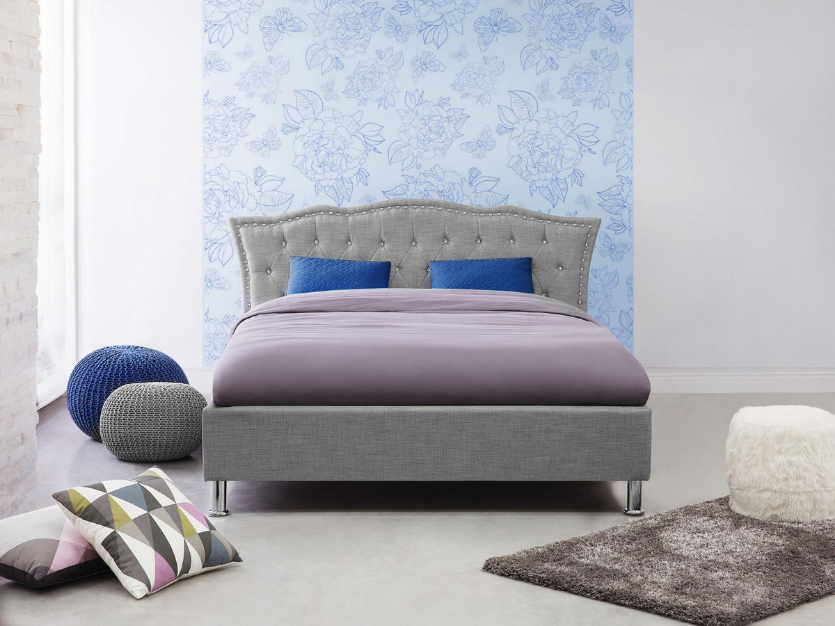 POLSTERBETT 160/200cm Hellgrau Metz - Hellgrau, Textil (160/200cm) - Beliani