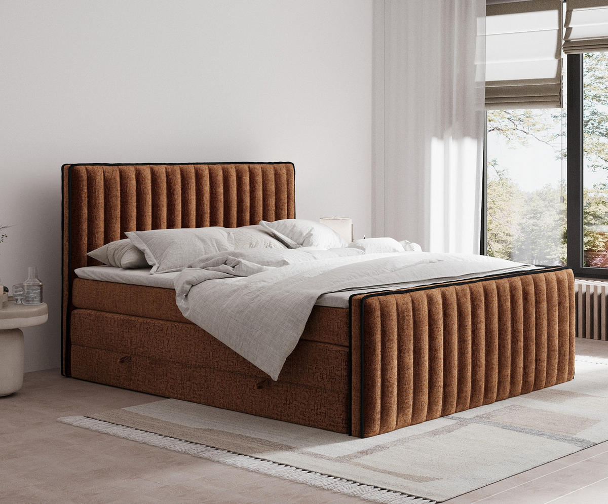 BOXSPRINGBETT Nocturne Kupferfarbe 160/200 cm - Schwarz/Kupferfarben, Holz/Holzwerkstoff (160/200cm) - Maison de Reve