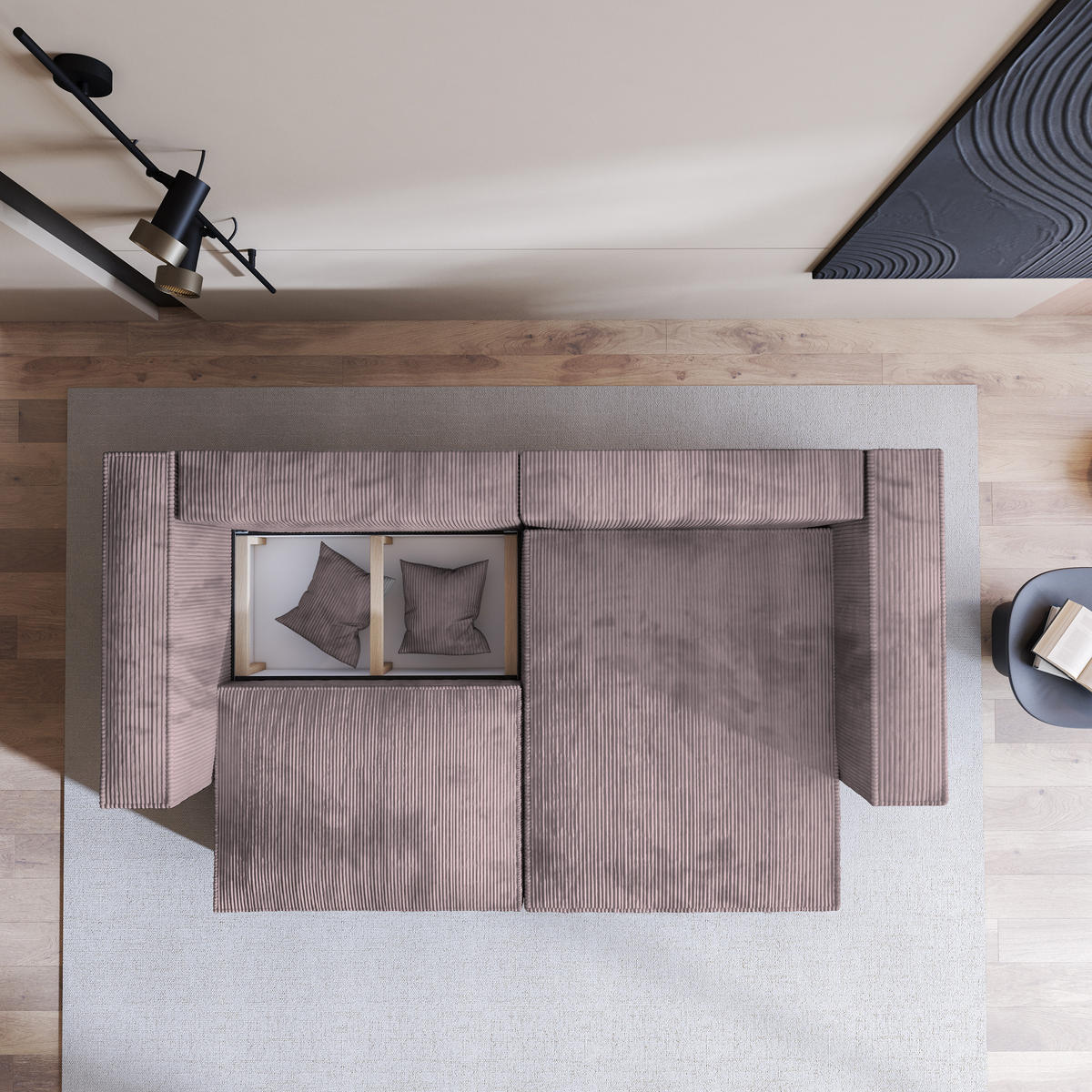 ECKSOFA NERIO P Lila Kordstoff mit Schlaffunktion - Lila, Holz (245/148cm) - MASSENO