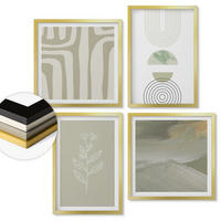 WANDBILDER 4er Set - 50x50 cm & 40x60 cm Goldrahmen - Geometrische Pflanzenmuster - Goldfarben, Kunststoff (50/50cm) - ArtPrintCave