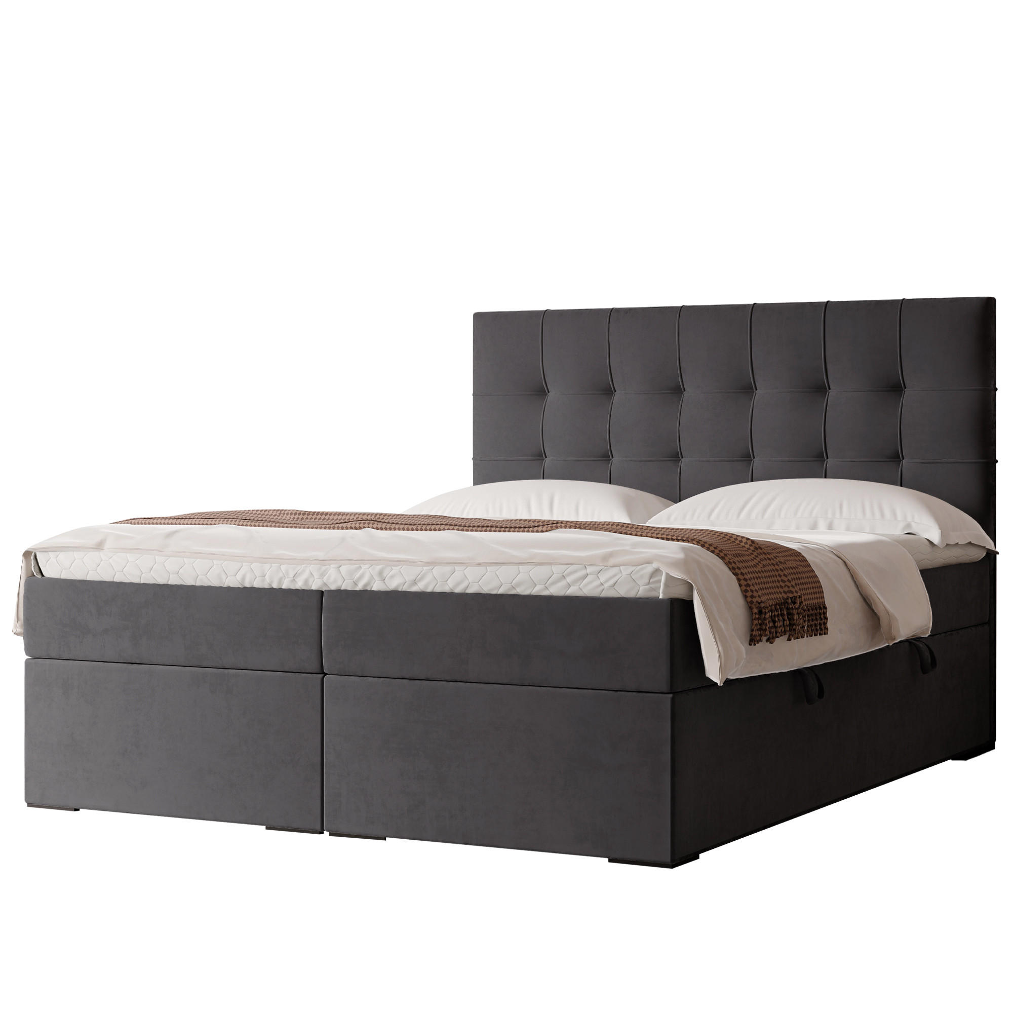 BOXBETT IMPERIAL 180/200 cm, in Grau, mit Matratze und Topper - Grau, Holzwerkstoff/Textil (180/200cm) - Idohome