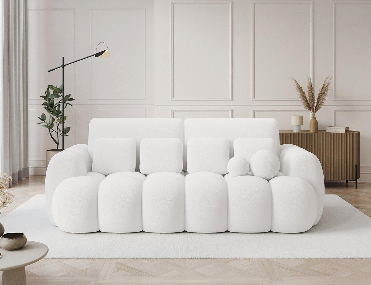 SCHLAFSOFA COTONN 256 cm – Modernes 3-Sitzer Sofa mit Schlaffunktion, Bettkasten und Dekokissen - Weiß, Kunststoff (256/119/105cm) - Wohnideebilder