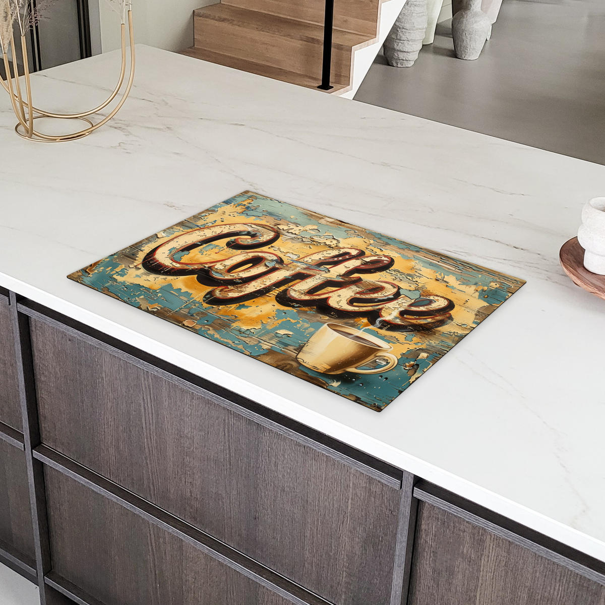 HERDABDECKPLATTE Kaffee - Vintage - Braun - Tasse Ceranfeldabdeckung 76x51.5 cm - Teakfarben, Kunststoff (76/51.5/0.2cm) - MuchoWow