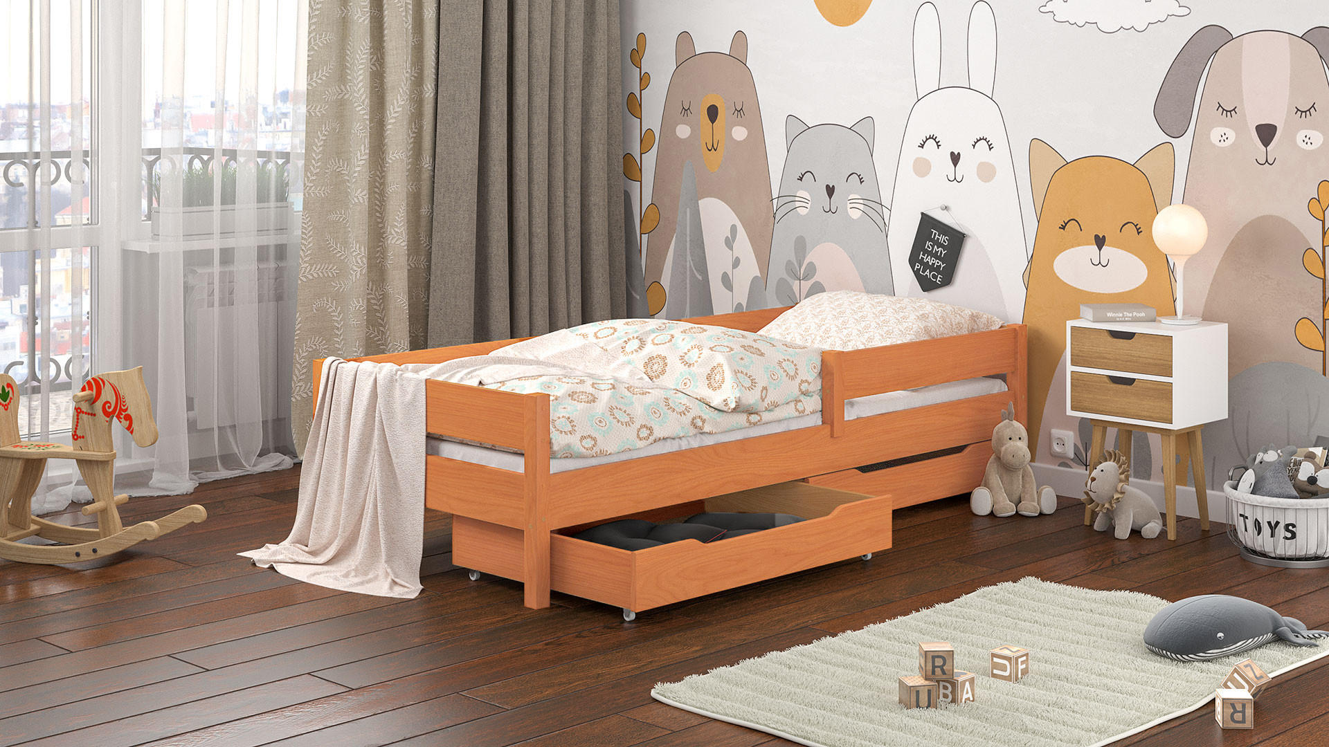 KINDERBETT Mix 140x70 teak mit Schubladen - Braun, Holzwerkstoff (70/140cm)